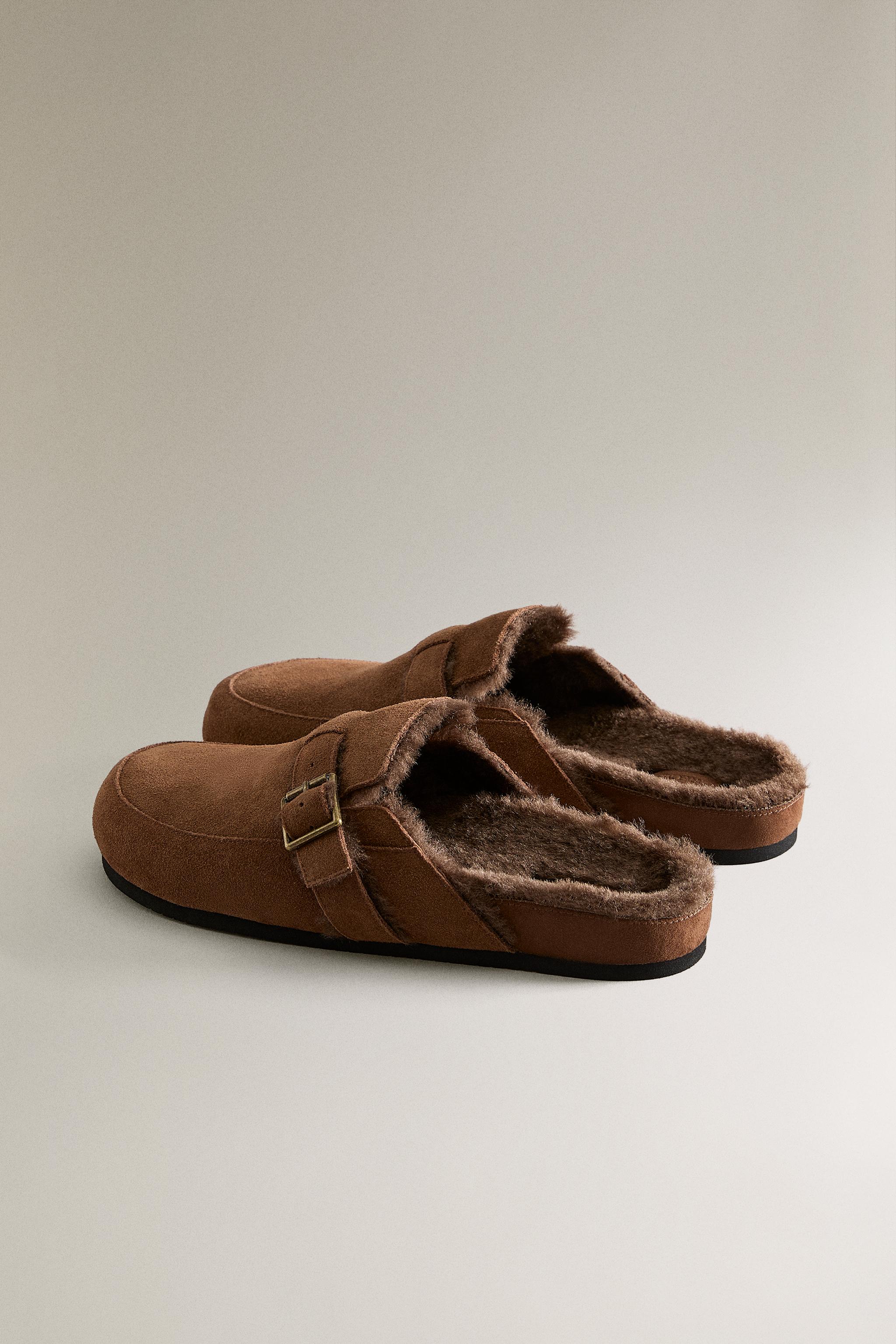 WARM LEATHER CLOGS WITH BUCKLE